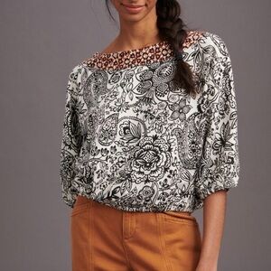 Anthropologie Samia Eye Catching Print Oversized Blouse Boho Size S